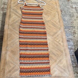 Orange and Black Patterned Maxi Dress